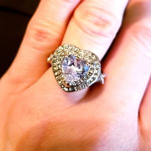 Silver plated heart shape CZs ring